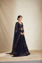 Load image into Gallery viewer, NAVY BLUE HEAVY DOUBLE BORDER LEHENGA SET