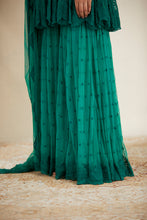 Load image into Gallery viewer, TEAL GREEN THREADWORK PEPLUM AND SHARARA