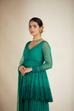 Load image into Gallery viewer, TEAL GREEN THREADWORK PEPLUM AND SHARARA