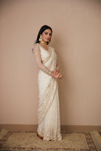 Load image into Gallery viewer, WHITE NET THREADWORK SAREE SET