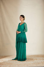 Load image into Gallery viewer, TEAL GREEN THREADWORK PEPLUM AND SHARARA