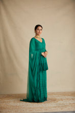 Load image into Gallery viewer, TEAL GREEN THREADWORK PEPLUM AND SHARARA