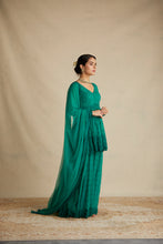 Load image into Gallery viewer, TEAL GREEN THREADWORK PEPLUM AND SHARARA