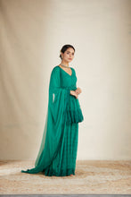 Load image into Gallery viewer, TEAL GREEN THREADWORK PEPLUM AND SHARARA