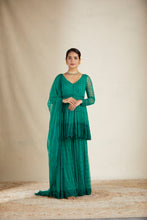Load image into Gallery viewer, TEAL GREEN THREADWORK PEPLUM AND SHARARA