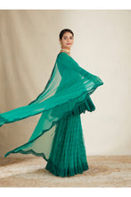 Load image into Gallery viewer, TEAL GREEN THREADWORK PEPLUM AND SHARARA