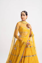 Load image into Gallery viewer, Yellow Noodle Strap Multi Tier Lehenga Set