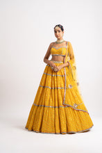 Load image into Gallery viewer, Yellow Noodle Strap Multi Tier Lehenga Set