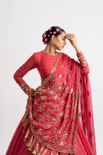 Load image into Gallery viewer, Deep Coral Silk Organza Heavy Dupatta Lehenga Set
