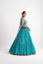 Load image into Gallery viewer, Peacock Green Multi Tier Multi Color Lehenga Set