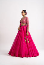 Load image into Gallery viewer, Fuschia Silk Organza Lehenga Set