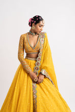 Load image into Gallery viewer, Yellow Silk Organza Lehenga Set
