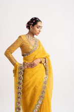 Load image into Gallery viewer, Yellow Hand Cut Mirror Border Saree Set