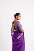Load image into Gallery viewer, Purple Hand Cut Mirror Border Saree Set