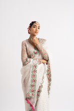 Load image into Gallery viewer, White Hand Cut Mirror Border Saree Set