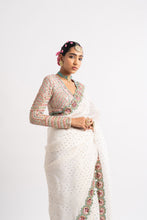 Load image into Gallery viewer, White Hand Cut Mirror Border Saree Set