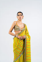 Load image into Gallery viewer, MOSS GREEN MIRROR SAREE WITH METALLIC BLOUSE