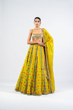 Load image into Gallery viewer, MOSS GREEN FLOWER LEHENGA SET WITH METALLIC BLOUSE