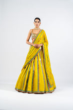 Load image into Gallery viewer, MOSS GREEN MIRROR SEAM LEHENGA SET WITH METALLIC BLOUSE