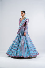 Load image into Gallery viewer, ICE BLUE LINEAR DROP LEHENGA WITH METALLIC BLOUSE