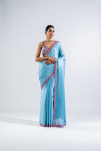 Load image into Gallery viewer, ICE BLUE SATIN CHIFFON SAREE SET