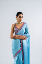 Load image into Gallery viewer, ICE BLUE SATIN CHIFFON SAREE SET