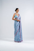 Load image into Gallery viewer, ICE BLUE HEAVY MIRROR WORK SAREE SET.