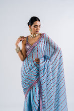 Load image into Gallery viewer, ICE BLUE HEAVY MIRROR WORK SAREE WITH METALLIC BLOUSE