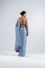 Load image into Gallery viewer, ICE BLUE HEAVY MIRROR WORK SAREE WITH METALLIC BLOUSE