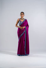 Load image into Gallery viewer, POP WINE SATIN CHIFFON SAREE SET