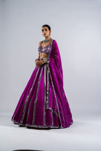 Load image into Gallery viewer, POP WINE MIRROR SEAM LEHENGA SET
