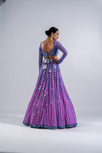 Load image into Gallery viewer, MAUVE LINEAR DROP LEHENGA SET