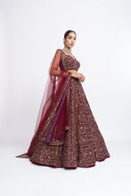 Load image into Gallery viewer, Maroon fully embroidered corset lehnga set