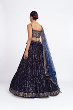 Load image into Gallery viewer, Navy blue dense dot corset lehnga set