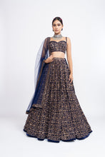 Load image into Gallery viewer, Navy blue fully embroidered corset lehenga set