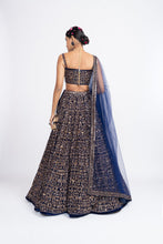 Load image into Gallery viewer, Navy blue fully embroidered corset lehenga set