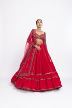 Load image into Gallery viewer, Red double tier lehnga set