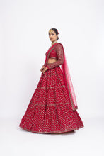 Load image into Gallery viewer, Red floral bridal lehenga set