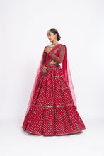 Load image into Gallery viewer, Red floral bridal lehenga set