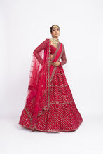 Load image into Gallery viewer, Red floral bridal lehenga set