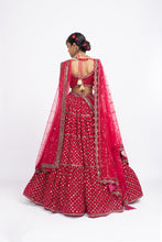 Load image into Gallery viewer, Red floral bridal lehenga set