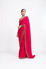 Load image into Gallery viewer, Red satin saree set