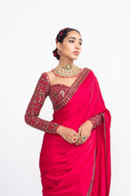 Load image into Gallery viewer, Red satin saree set