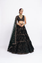 Load image into Gallery viewer, Deep green full tier lehnga set