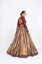 Load image into Gallery viewer, Maroon copper tissue lehnga set