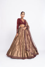 Load image into Gallery viewer, Maroon copper tissue lehnga set