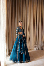 Load image into Gallery viewer, Dark Teal Flower Linear Lehenga Set