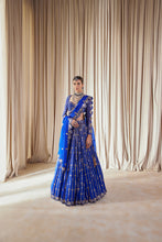 Load image into Gallery viewer, Royal Blue Small Flower Linear Lehenga Set