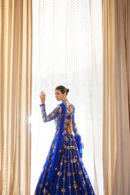 Load image into Gallery viewer, Royal Blue Small Flower Linear Lehenga Set