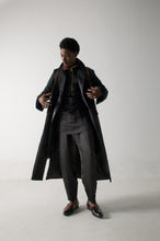 Load image into Gallery viewer, Black long overcoat with Loose Weave Sleeves